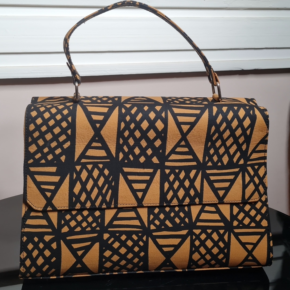 Beige African print Ankara Handbag